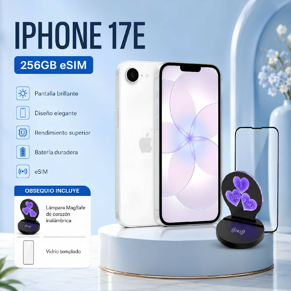Celular Apple IPhone 17e 256gb ESim + Obsequio Lámpara Corazón 3D MagSafe Y Vidrio Blanco