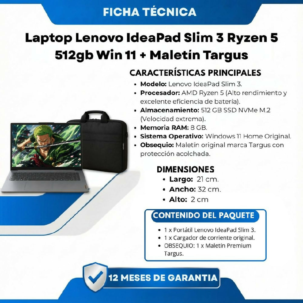 Computador Lenovo IdeaPad Slim 3 Ryzen 5 8gb Ram Win 11 Home Con Obsequio