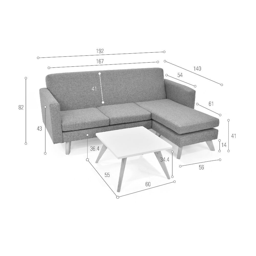 Set de Sala Burdeos en Tela Gris con Mesa de Centro Nova