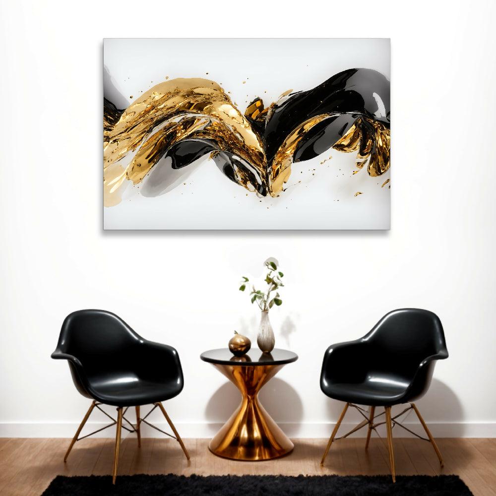 Lienzo Arte Abstracto En Tonos Negro Y Dorado 93X60cm