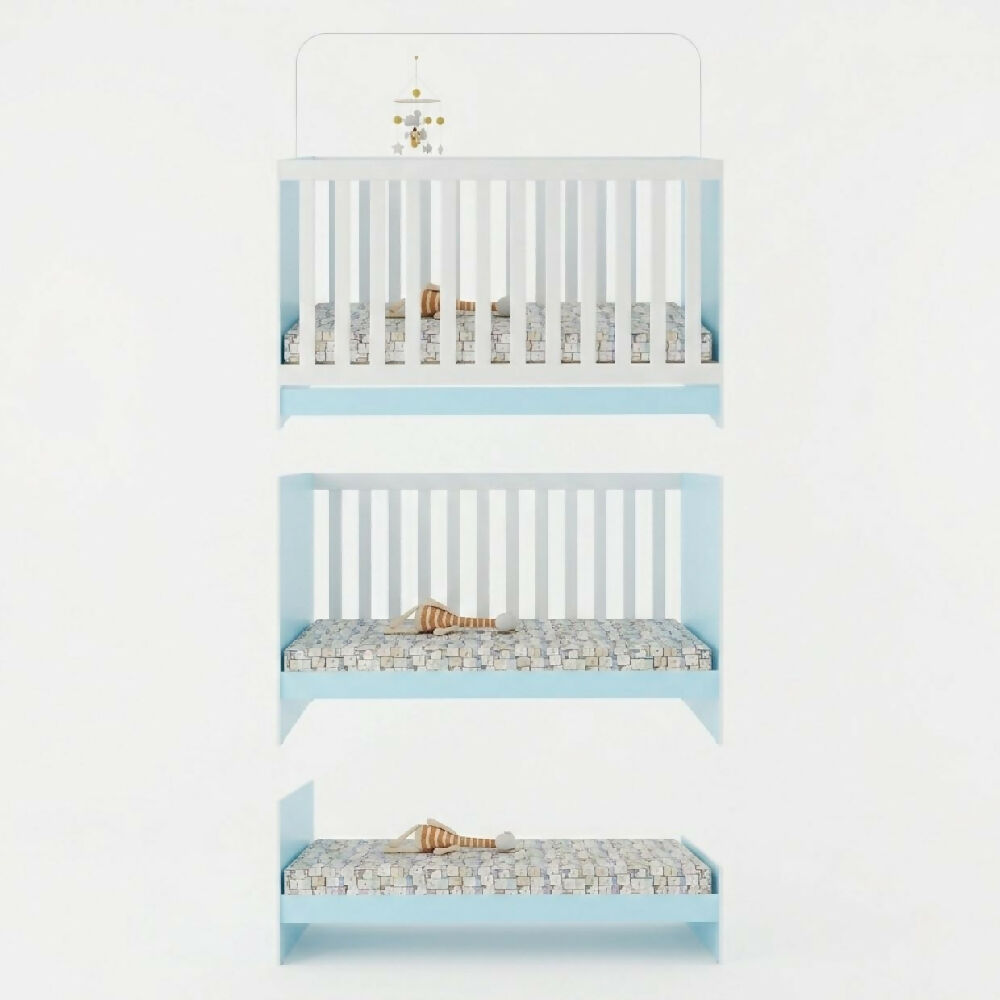 Cuna Bebe Blanco Azul Convertible 3 En 1