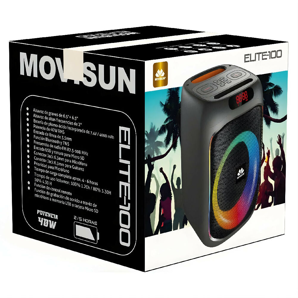 Parlante Bluetooth Movisun Elite100 Resistente A Salpicaduras Y Sonido Envolvente