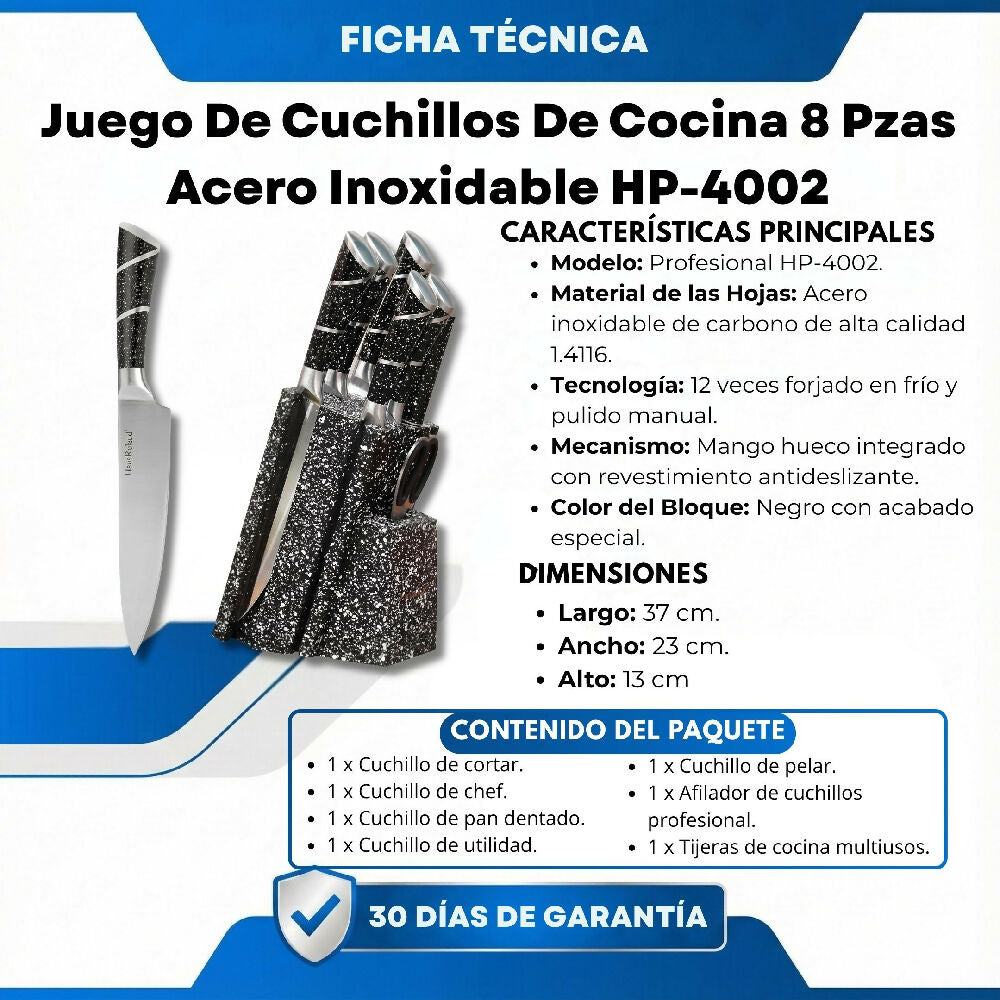Juego De Cuchillos De Cocina 8 Pzas Acero Inoxidable HP-4002