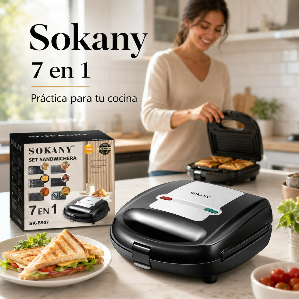 Sandwichera Multifuncional Electrica 7 En 1 Sokany Antiadherente Y Portatil