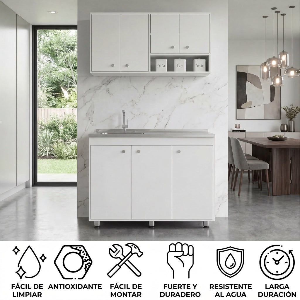 Cocina Completa Napoleon, Kronos Blanco, Incluye Módulo Superior con Dos Puertas Abatibles y Módulo Inferior con Tres Puertas Abatibles ZF