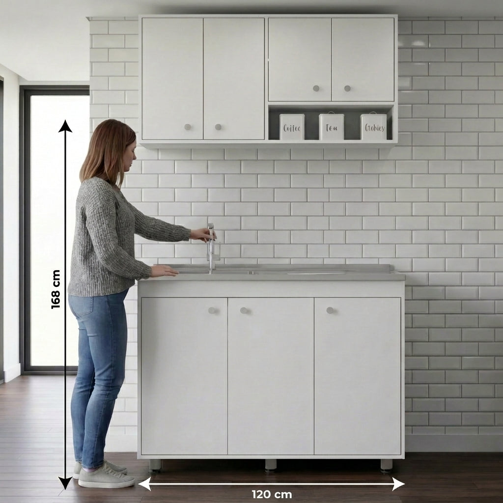 Cocina Completa Napoleon, Kronos Blanco, Incluye Módulo Superior con Dos Puertas Abatibles y Módulo Inferior con Tres Puertas Abatibles ZF