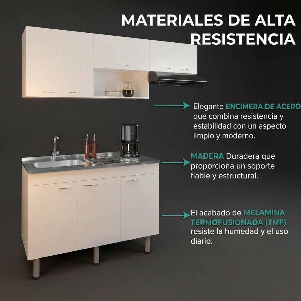 Cocina Integral Oceana, Kronos Blanco, Incluye Meson 118 cm ZF