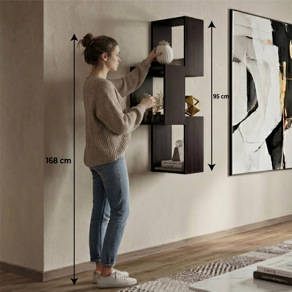 Repisa Pared Seyner, Wengue, Tres Cubos con Espacio para Colocar Objetos Decorativos ZF