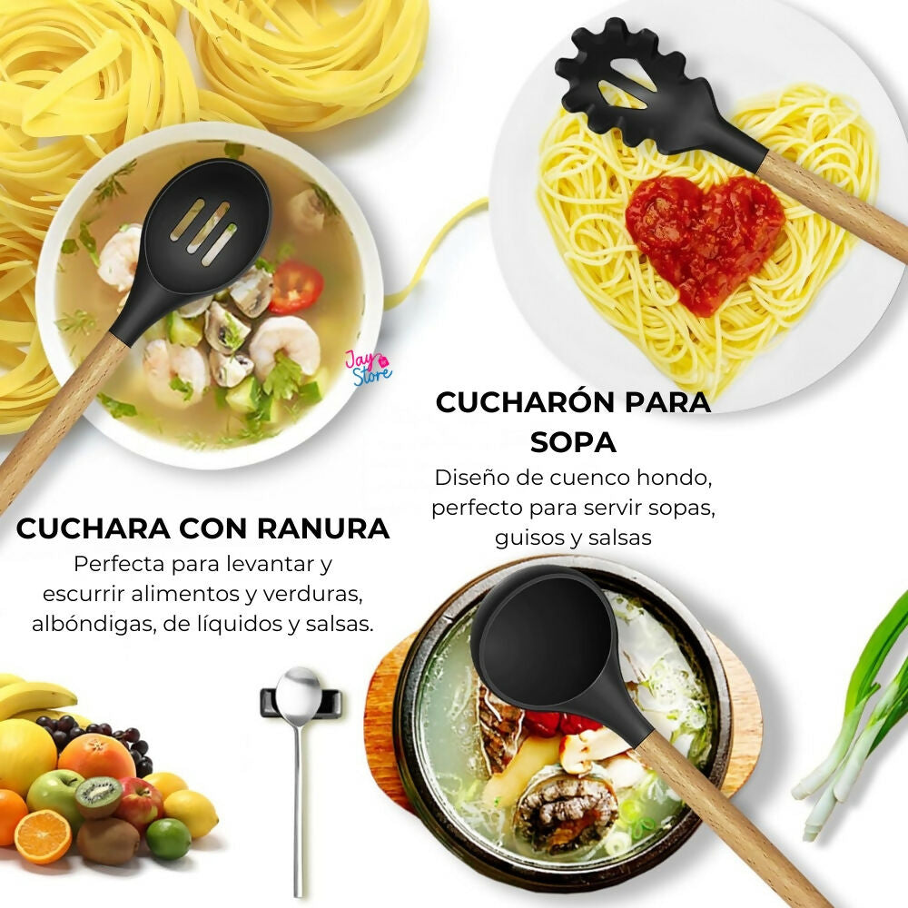 Set 12 Utensilios para Cocina Silicona Resistentes al Calor