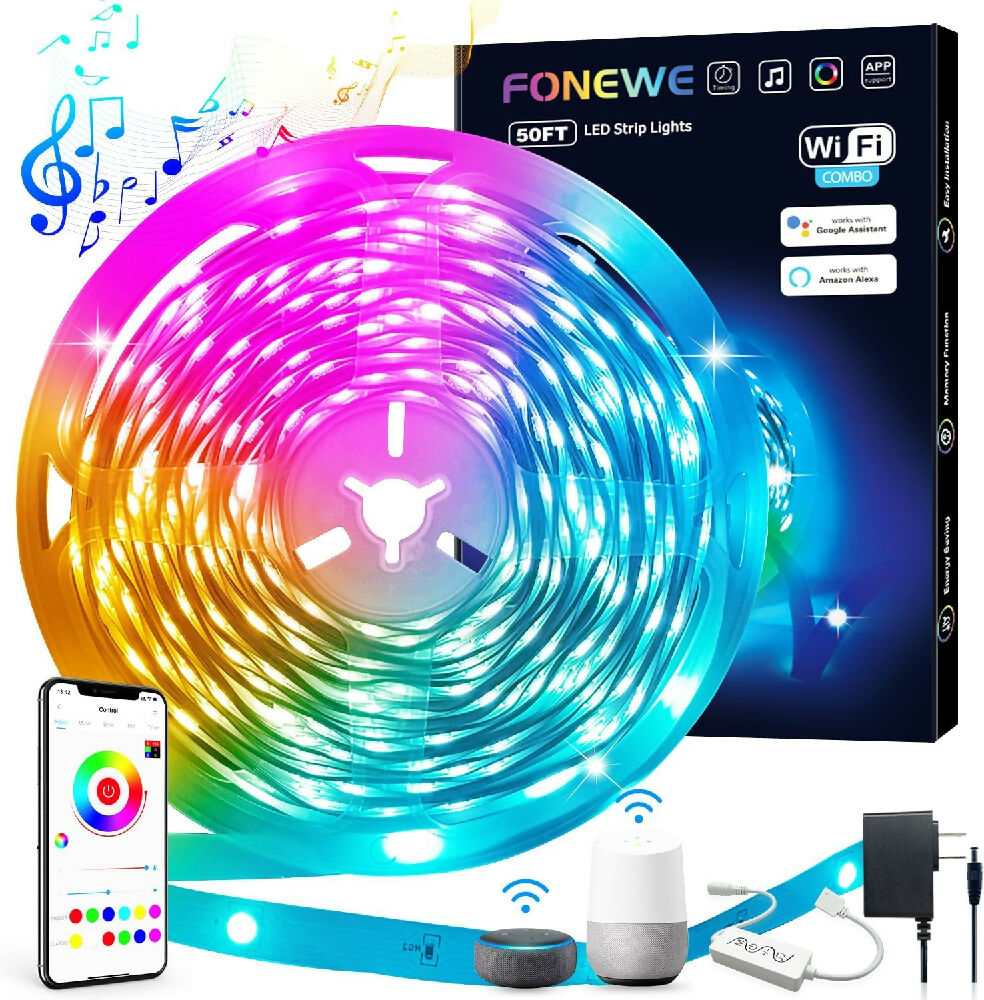 Cinta De Luz Led 15mts WiFi Inteligente, Bluetooth, Alexa, Google Home Tira Luz