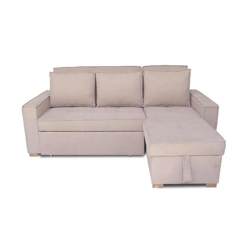 Esquinero Baúl Marsella Multifuncional Reclinable Derecho Beige + Cojines Decorativos