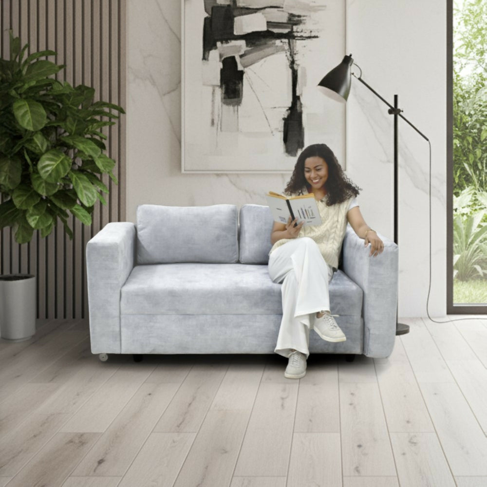 Sofa Cama Baxter 160x80x68 Con Baul Tela Plata