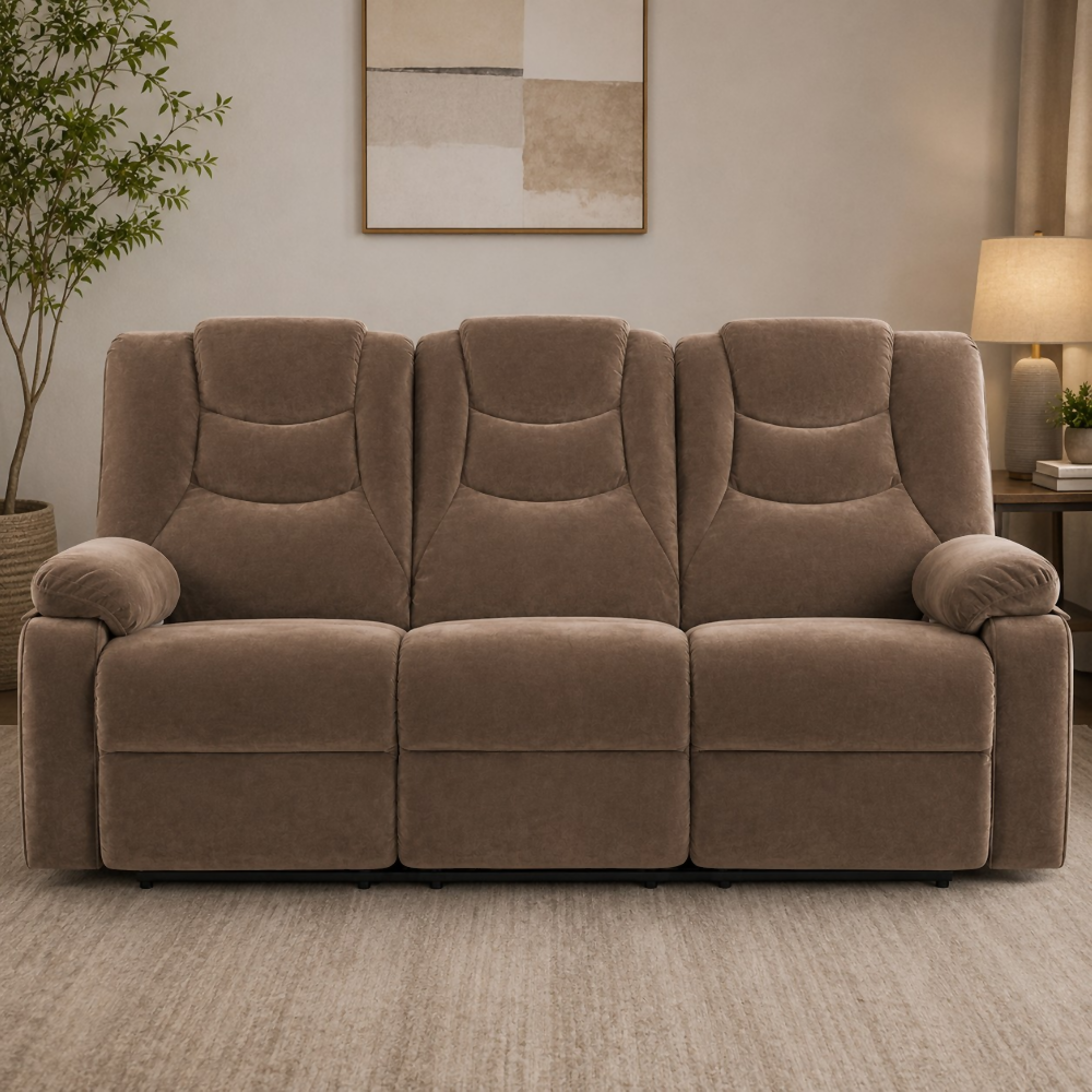 Sofá Reclinable 3 Puestos Color Café Kalerin Premium