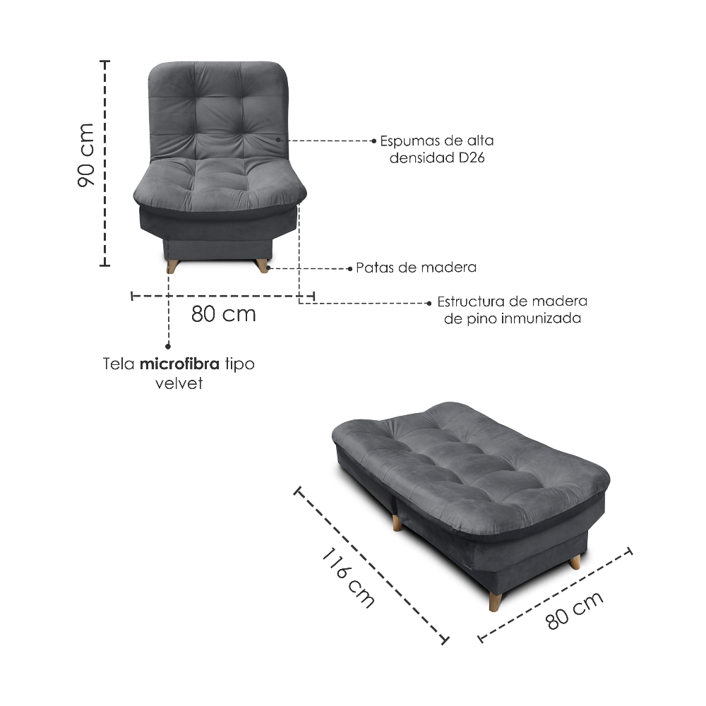 Silla 3 Posiciones Clic Clac Fendik Tela Gris