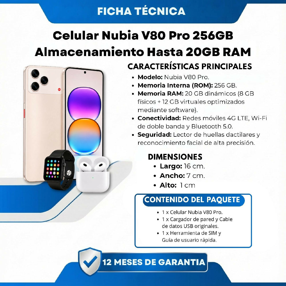 Celular Nubia V80 Pro 256GB 20GB RAM Dorado + Kit De Audífonos Y Reloj