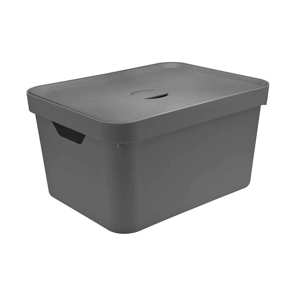 Caja organizadora con tapa cube color plomo