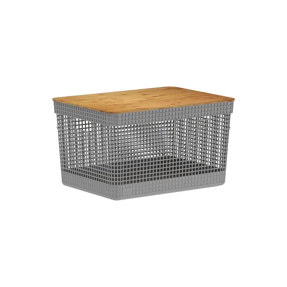 Cesta grid con tapa de bambú color plomo
