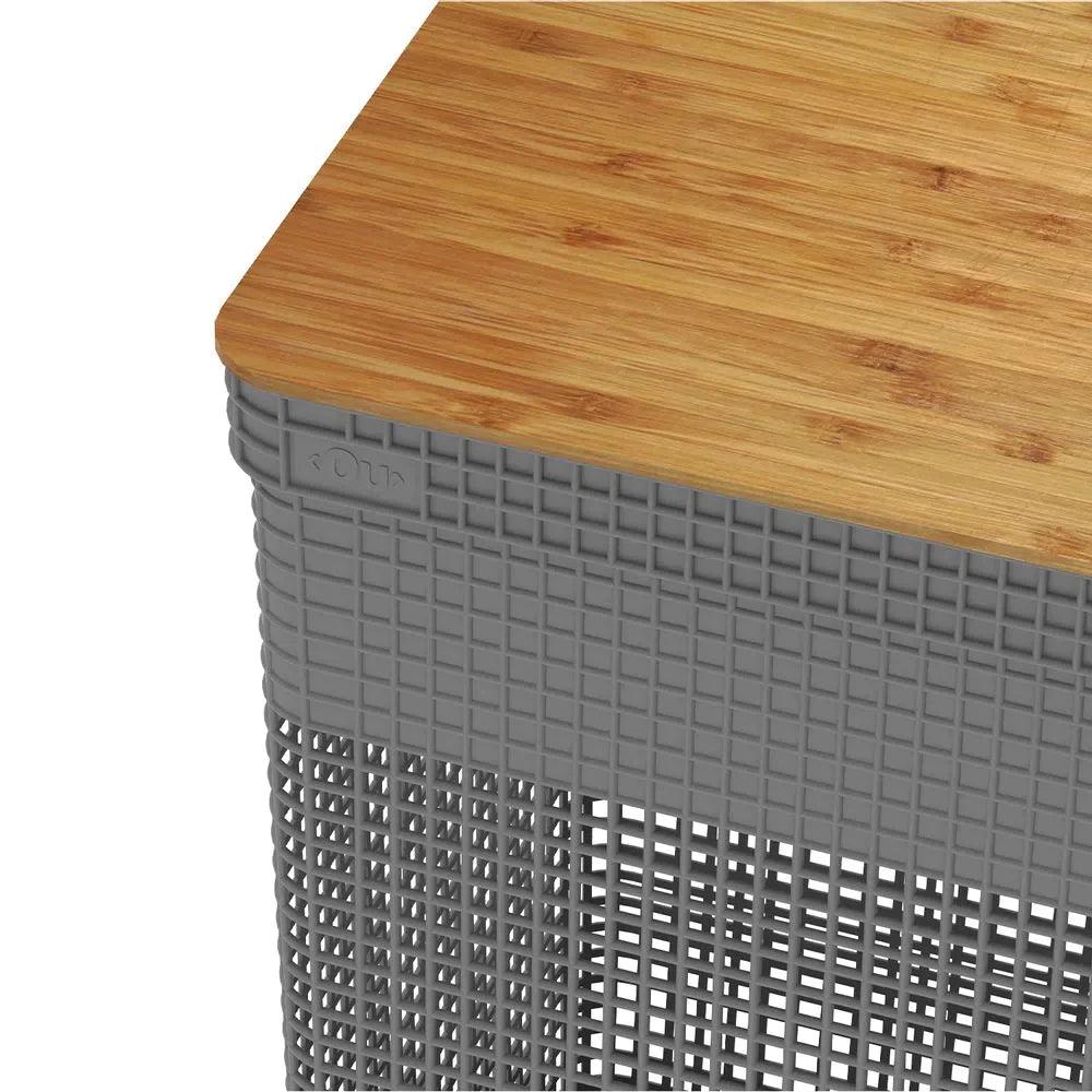 Cesta grid con tapa de bambú  color plomo