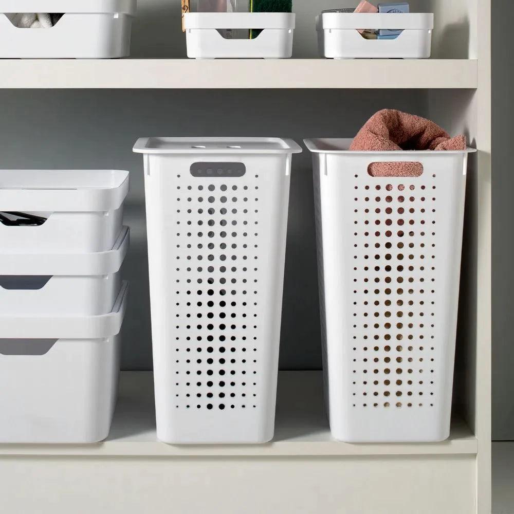 Cesta organizadora con tapa color plomo