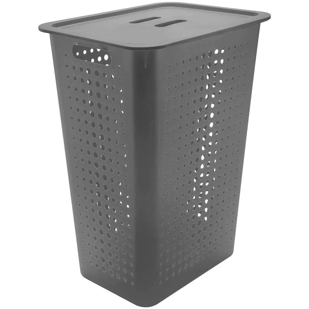 Cesta organizadora con tapa color plomo