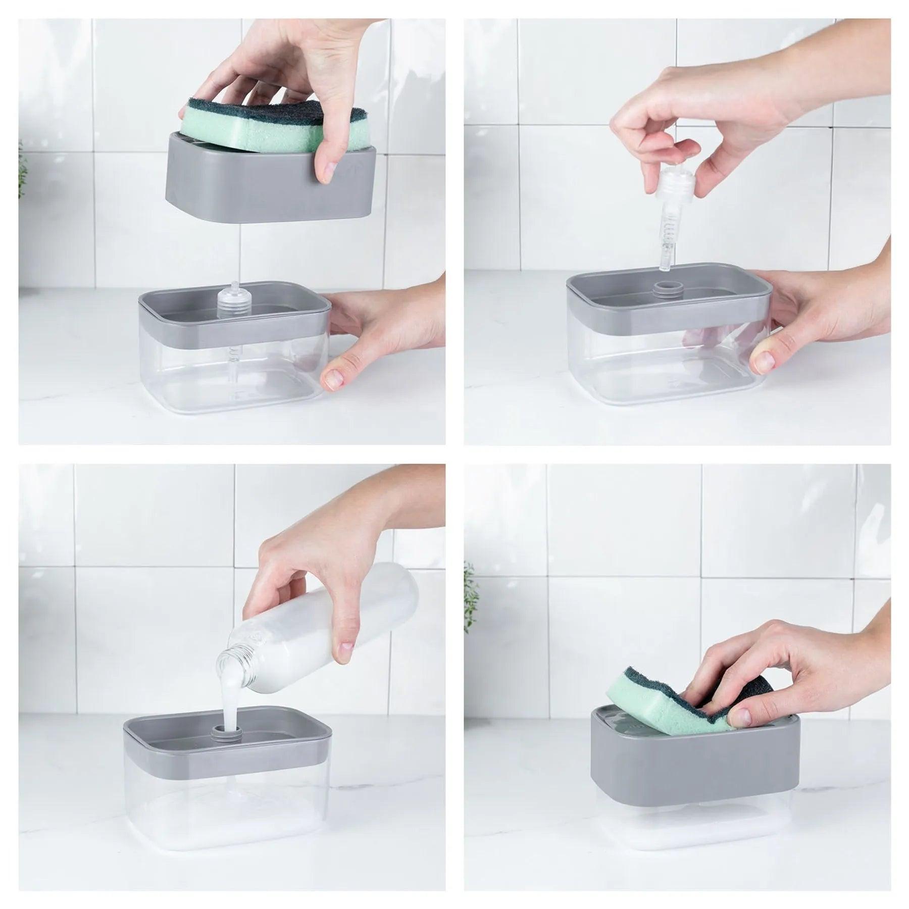 Dispensador para detergente y esponja trium color plomo