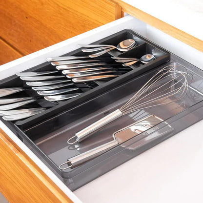 Organizador de utensillos y cubiertos clear color humo y negro