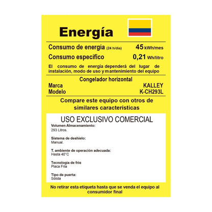 Congelador Horizontal Kalley Dual 293 Litros K-Ch293L, Color Blanco
