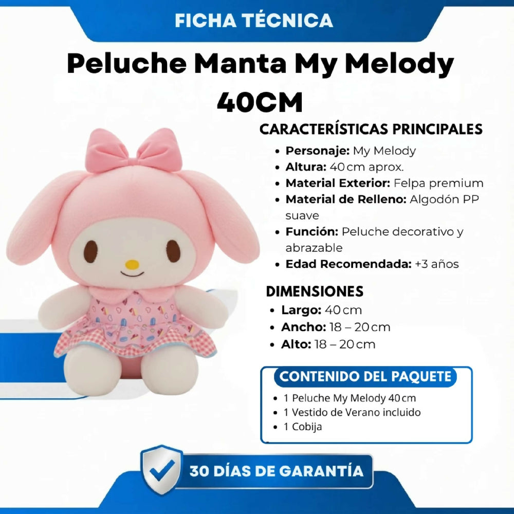 Peluche Manta My Melody 40CM Suave Ideal Para Regalo