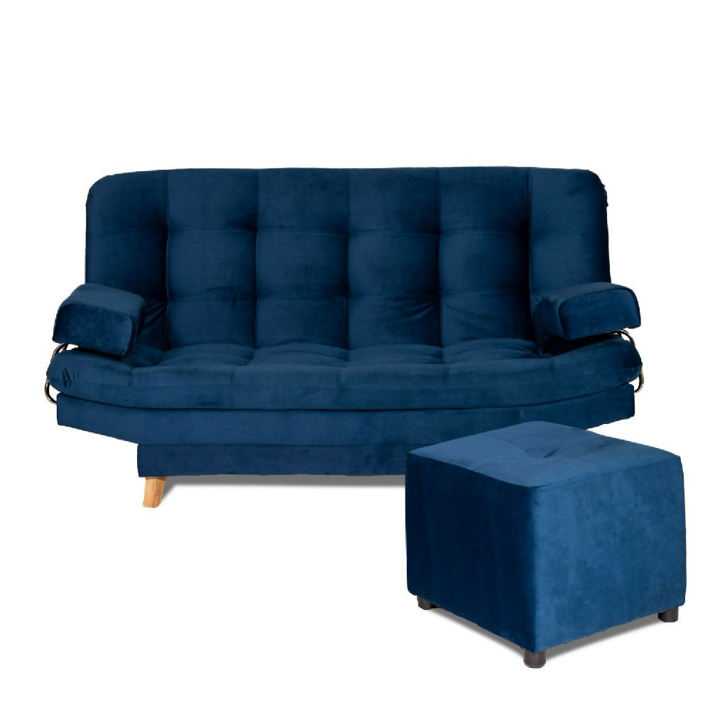 Sofá Cama Valencia Azul Petróleo + Puff