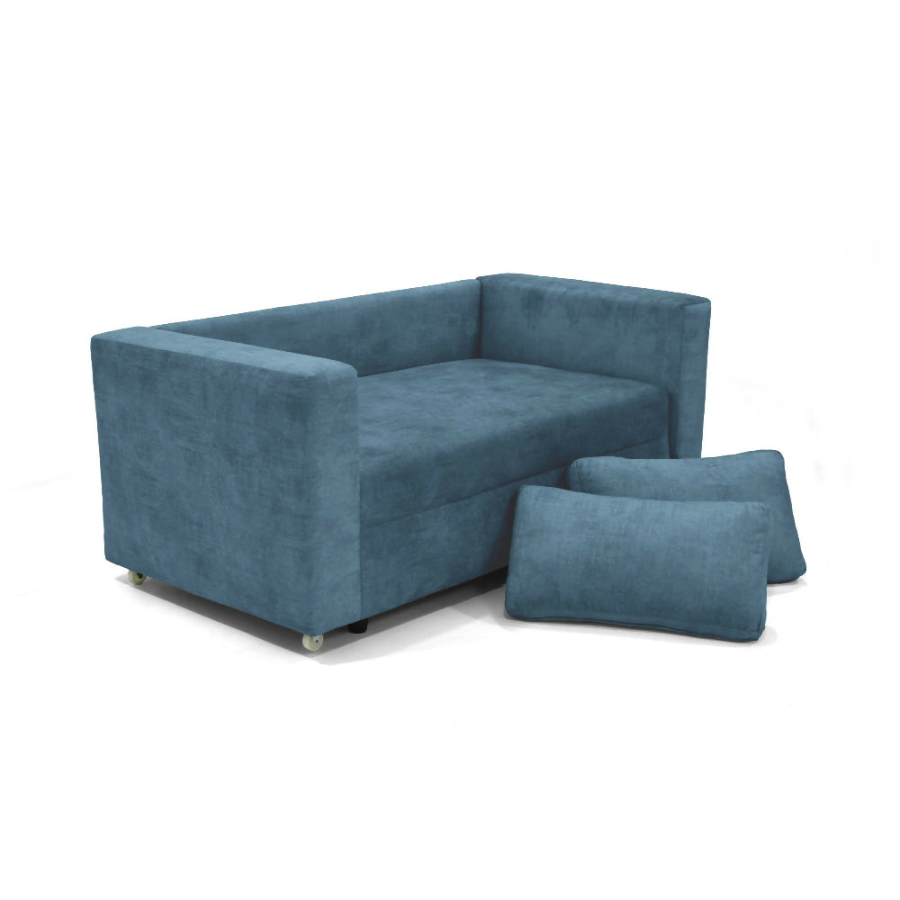 Sofa Cama Baxter 160x80x68 Con Baul Tela Azul