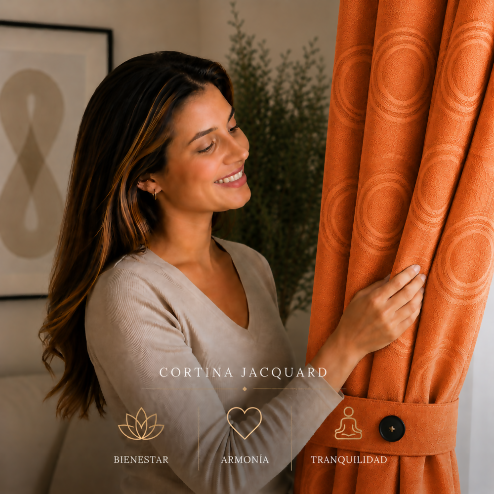 Cortina x2 naranja jacquard