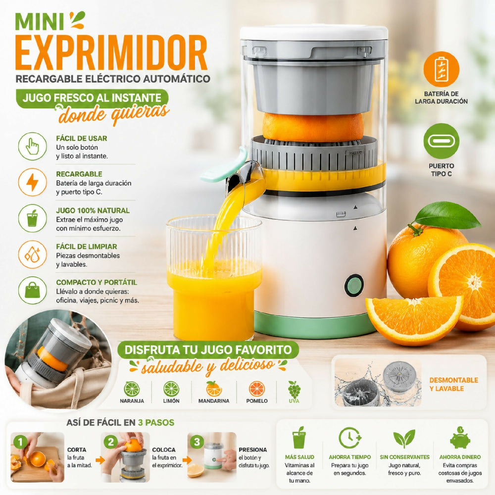 Mini Exprimidor Recargable Eléctrico Automático Ideal Para Naranjas Y Cítricos