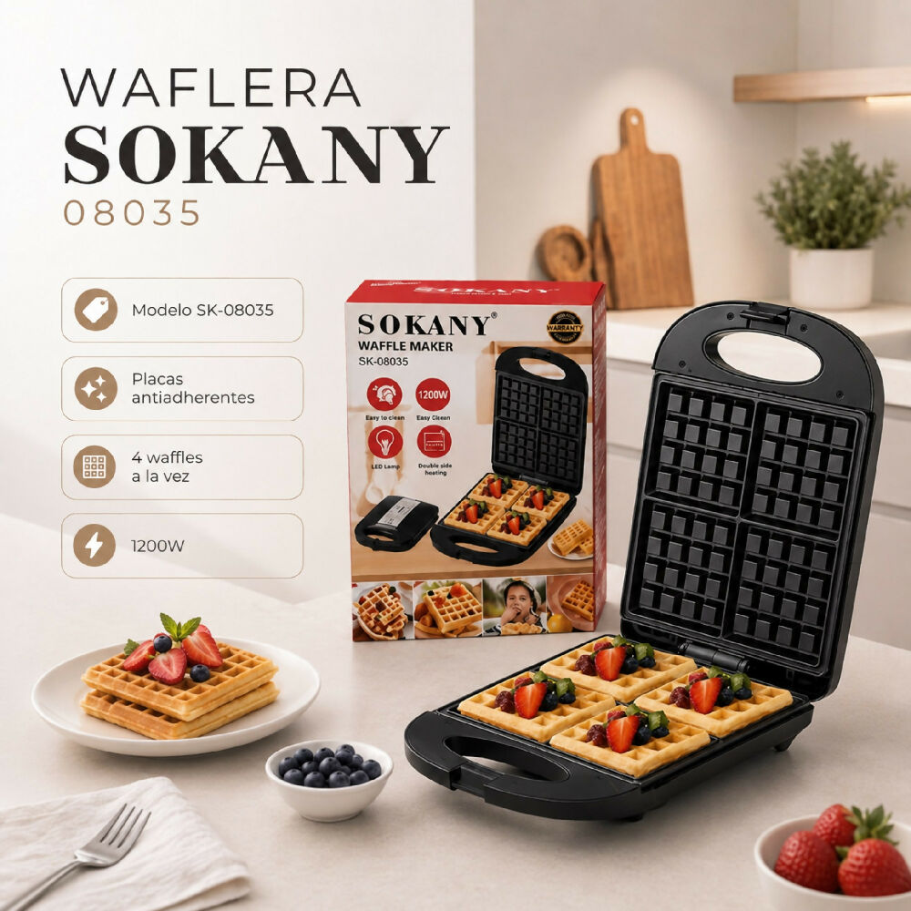 Waflera Eléctrica Sokany 08035 De 1200W Para El Hogar Maquina Para Hacer Wafles