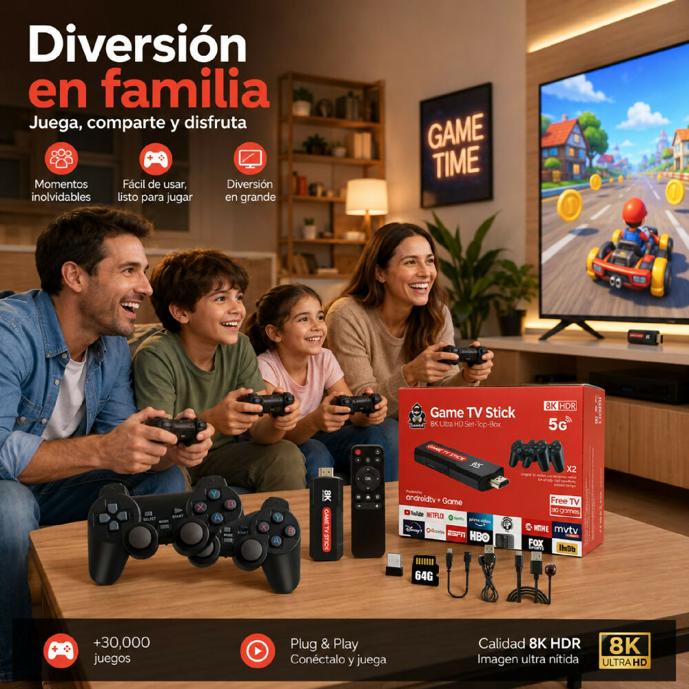 Consola Game Tv Stick Con 10000 Juegos Retro Incluidos Y Dos Controles Inalámbricos Para Televisor