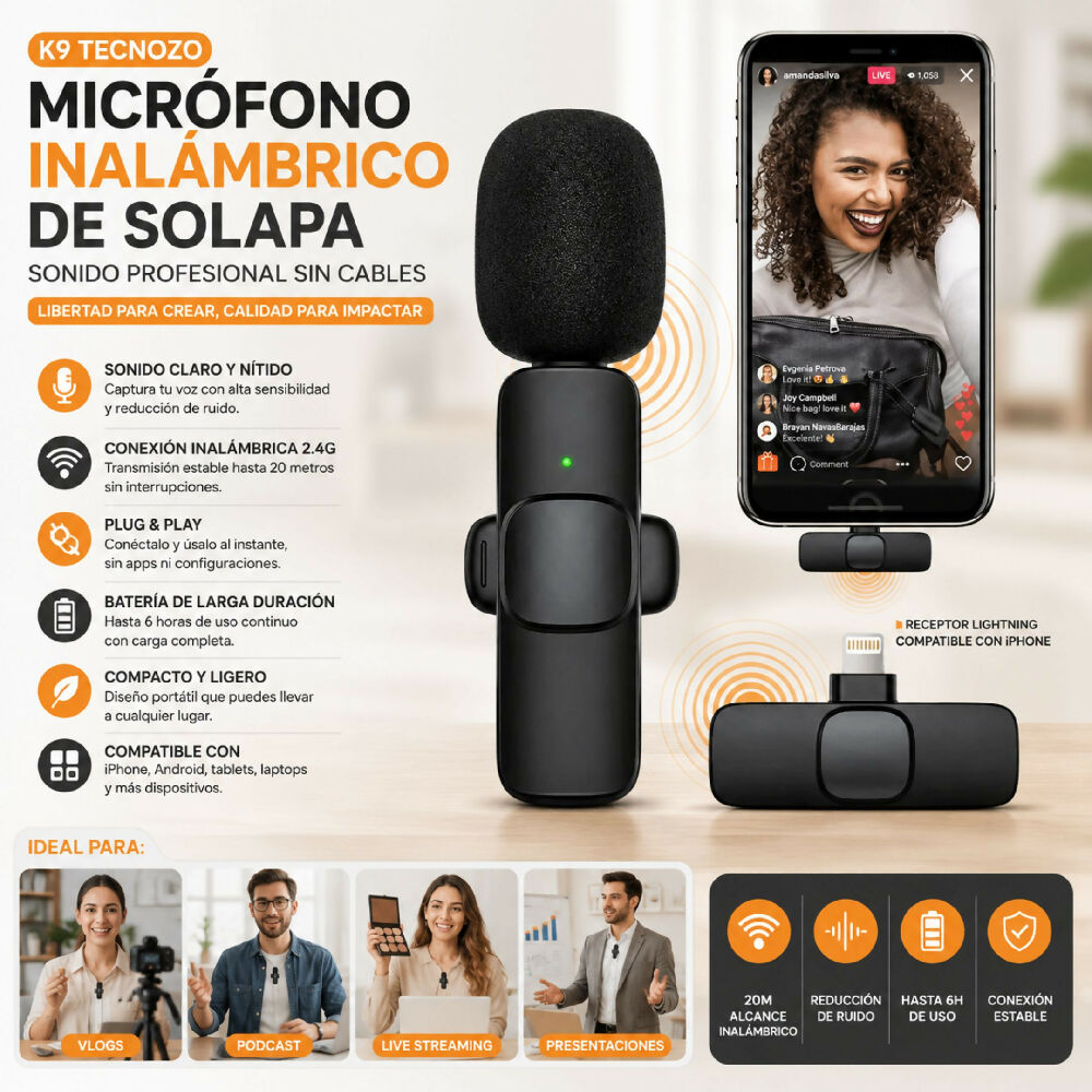 Micrófono Inalámbrico De Solapa K9 Tipo C Y iPhone Reducción De Ruido