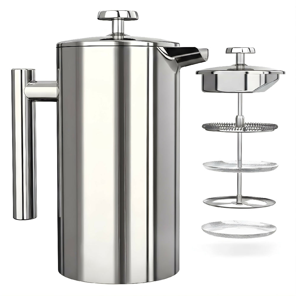Cafetera de Prensa Francesa de Acero Inoxidable 1000ml con Doble Pared Térmica