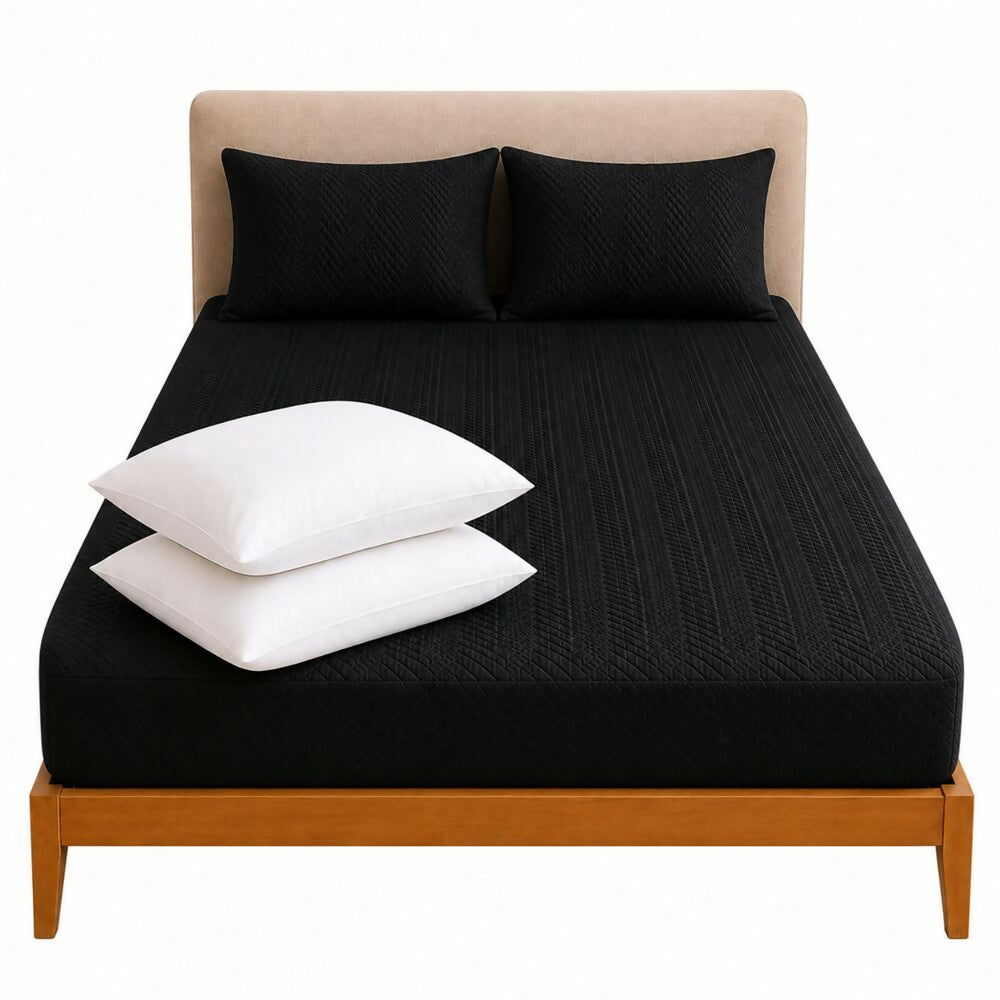 Combo protector colchon + 2 almohadas siliconadas king negro