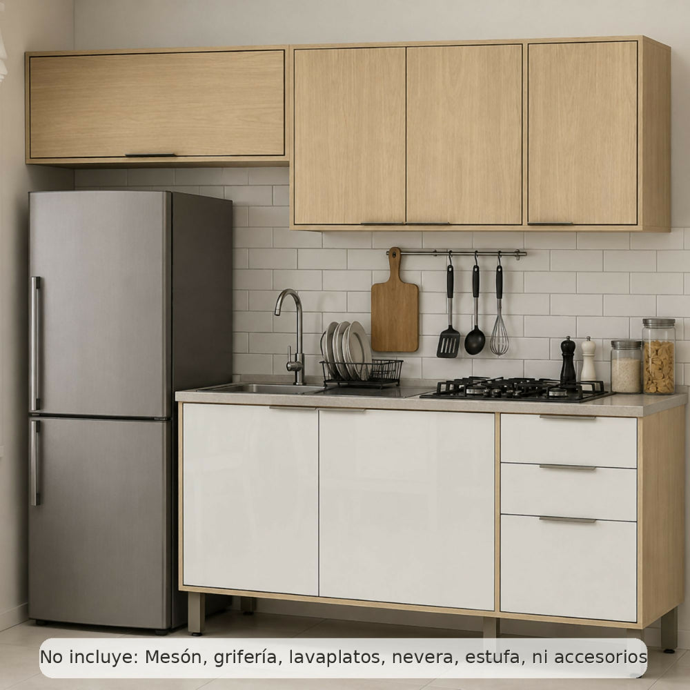 Cocina 200 cm Isabela 7 Puertas 2 Cajones - Almendra/Blanco Apagado