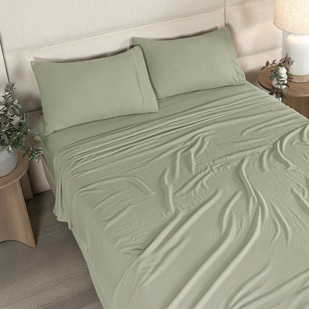 Sábanas Viasoft Washed Matcha, para Cama Sencilla