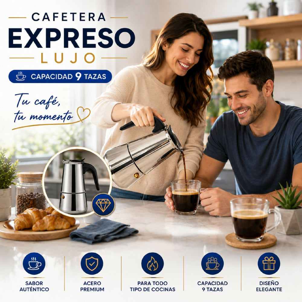 Cafetera Expreso Italiana De Lujo Acero Inoxidable 9 Tazas