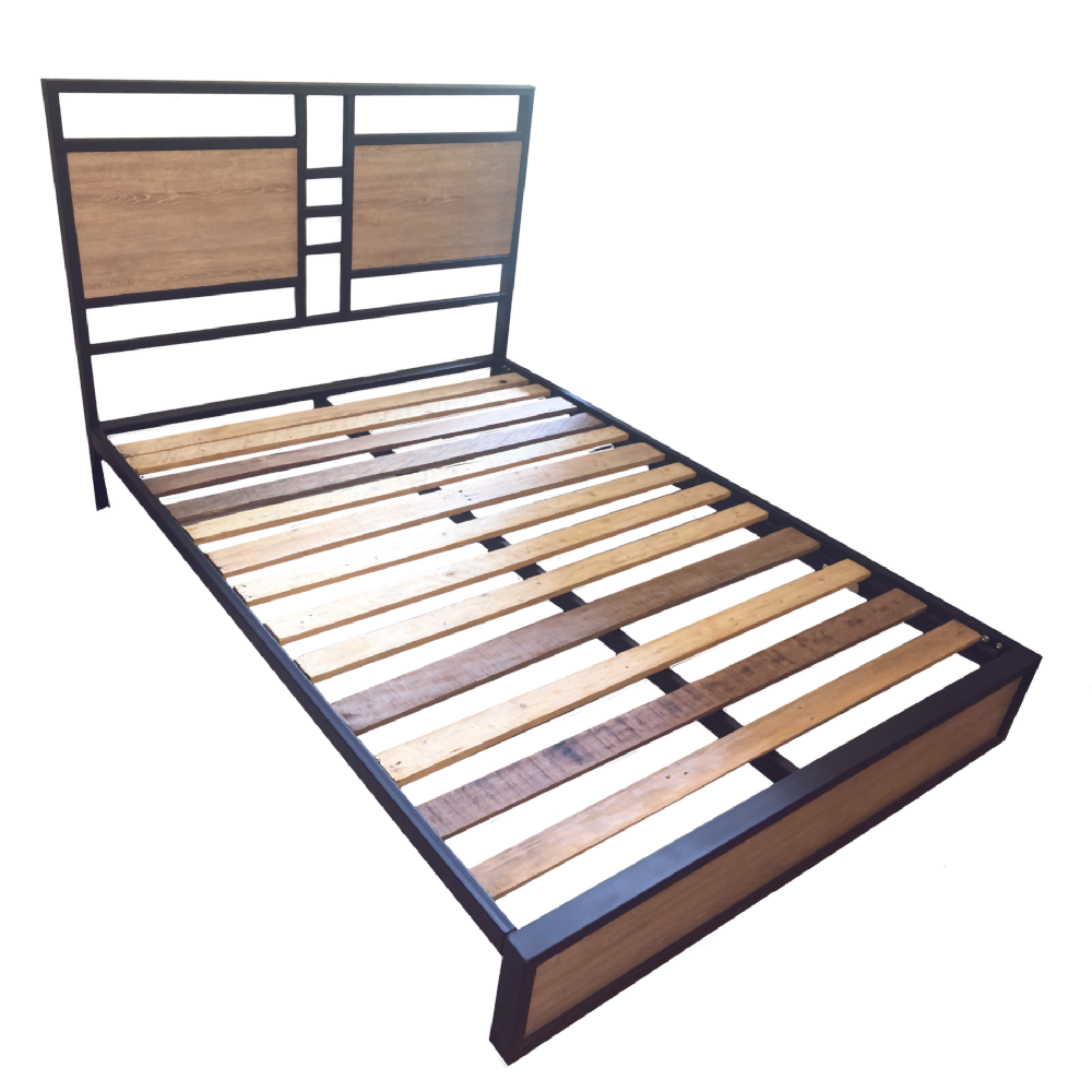 Cama Queen Metal Madera Amatista Cafe 160 x 190 x 24