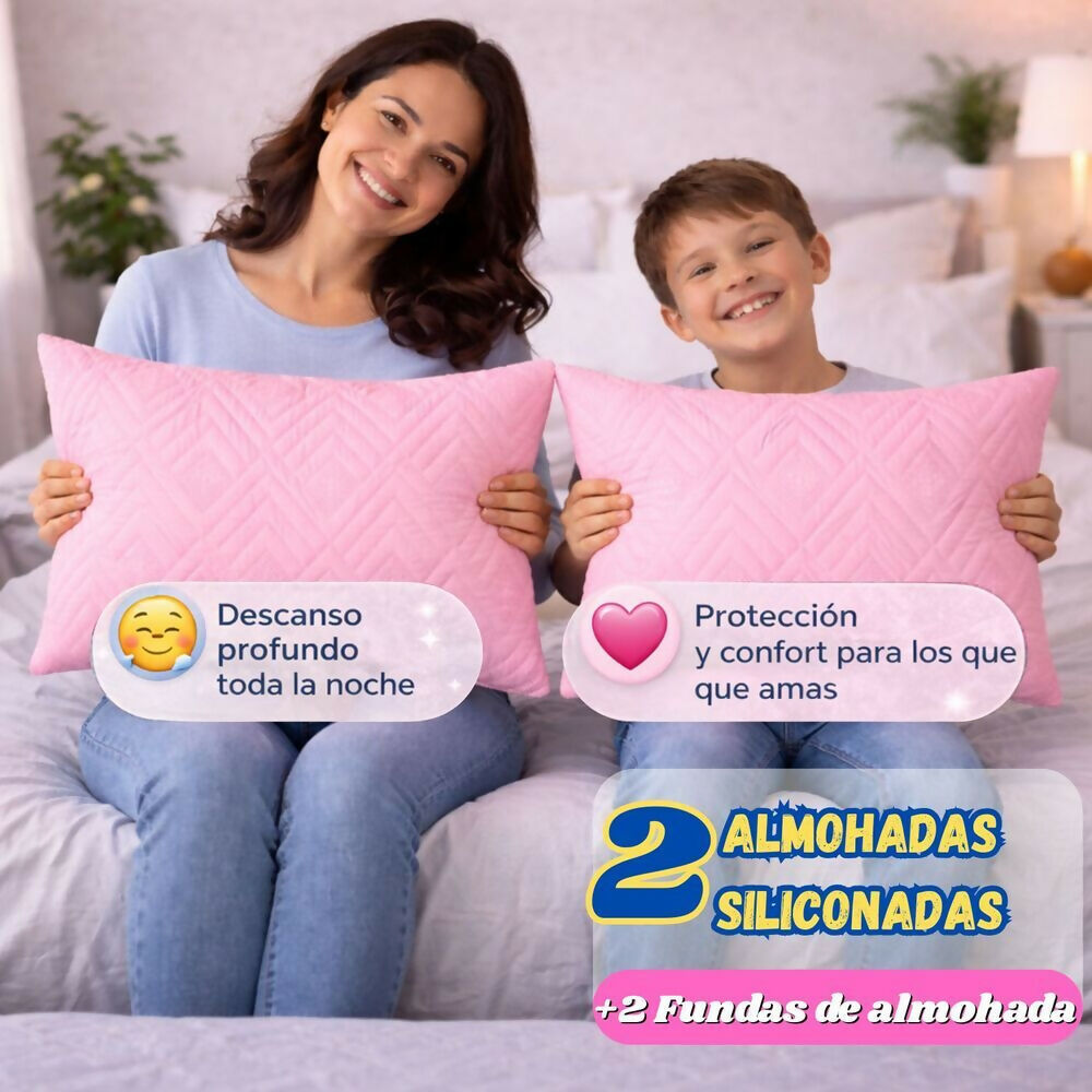 Almohada siliconada + protector almohada celeste Set x2