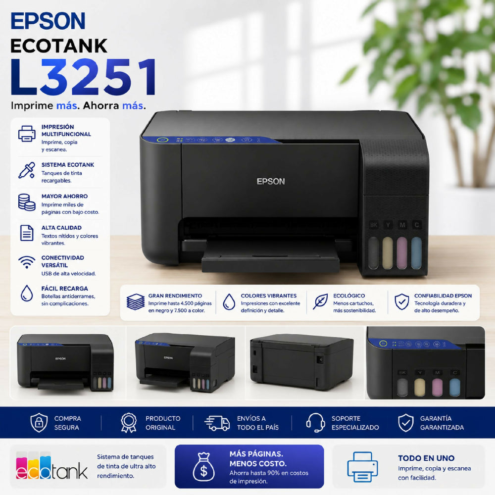 Impresora Epson EcoTank L3251 Multifuncional Wi-Fi Sistema Continuo