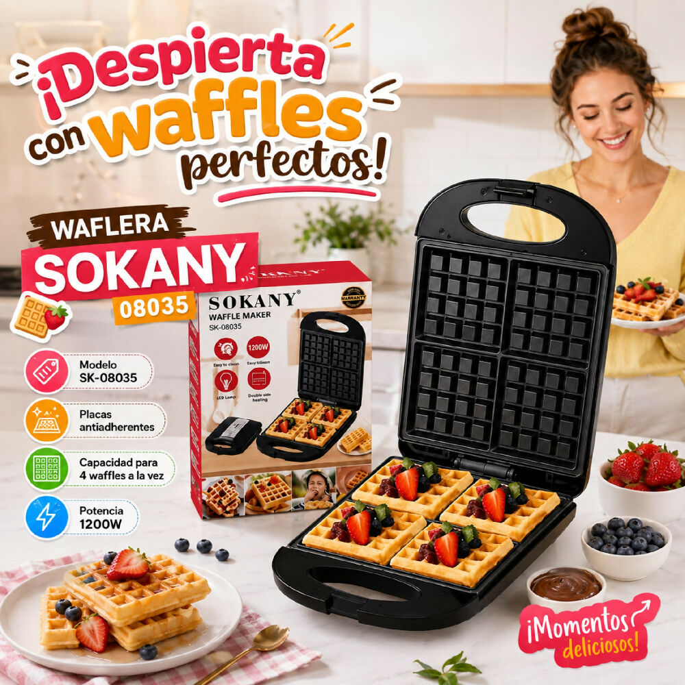 Waflera Eléctrica Sokany 08035 De 1200W Para El Hogar Maquina Para Hacer Wafles