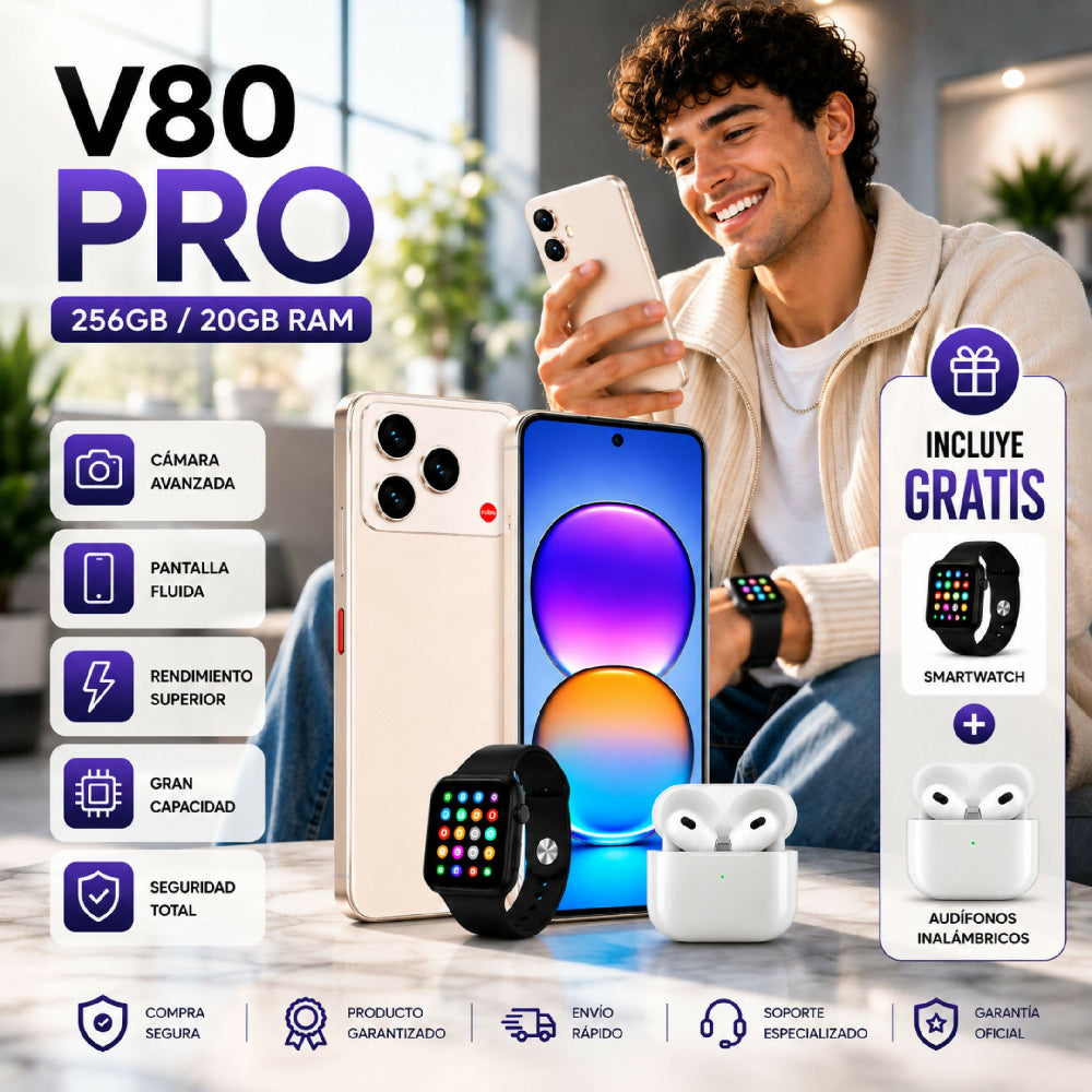 Celular Nubia V80 Pro 256GB 20GB RAM Dorado + Kit De Audífonos Y Reloj