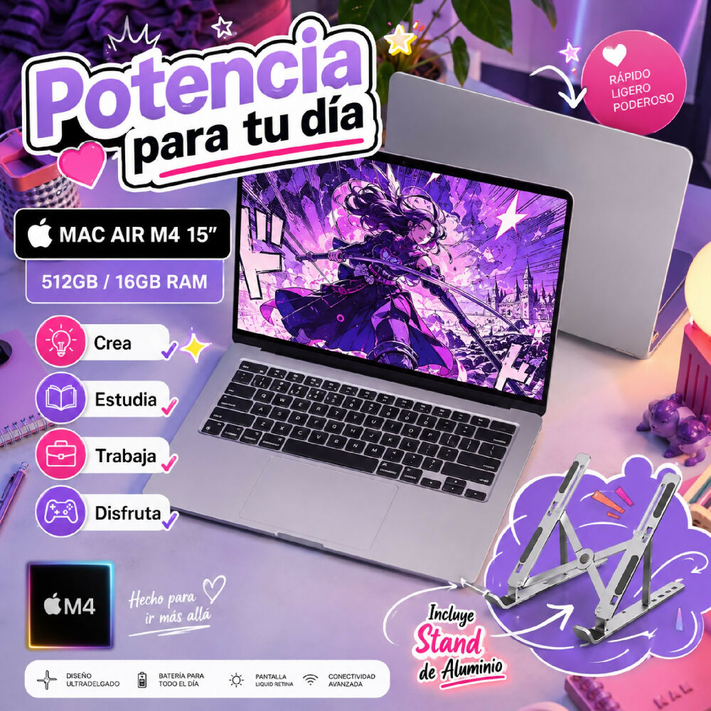 Macbook Air 15 Pulgadas Chip M4 16gb Ram 512gb Almacenamiento Laptop Apple De Alta Eficiencia + Obsequio
