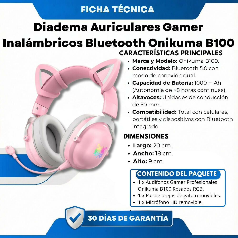 Diadema Auriculares Gamer Inalámbricos Bluetooth Onikuma B100