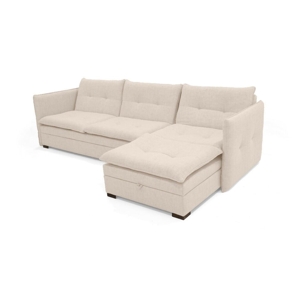 Sofa Cama en L Napoles 269x146x80 Con Baul Izquierdo Tapizado Trigo