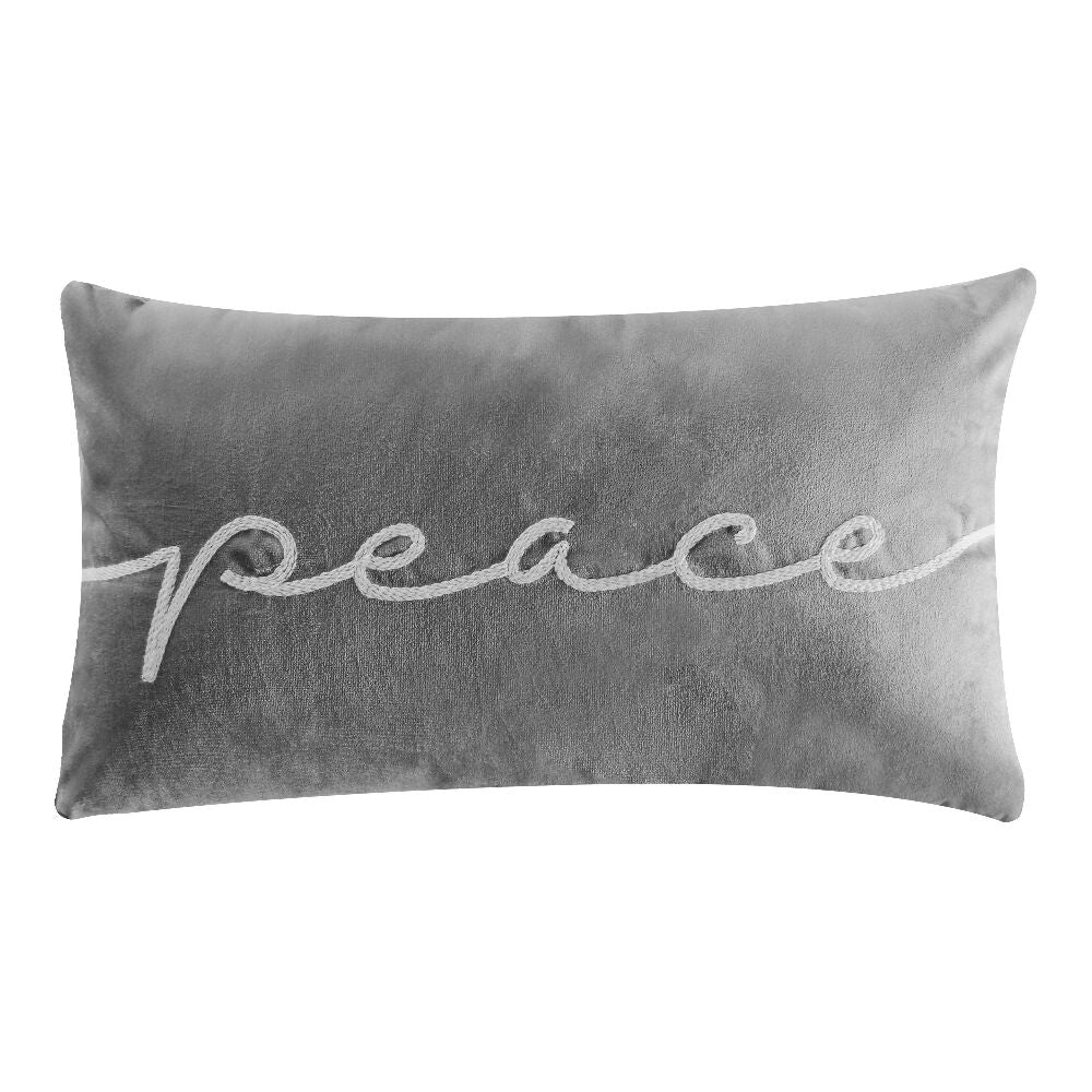 24932-1 Funda para Cojín Rectangular Peace, color gris con bordado, 50x30 cm - Envío Gratis