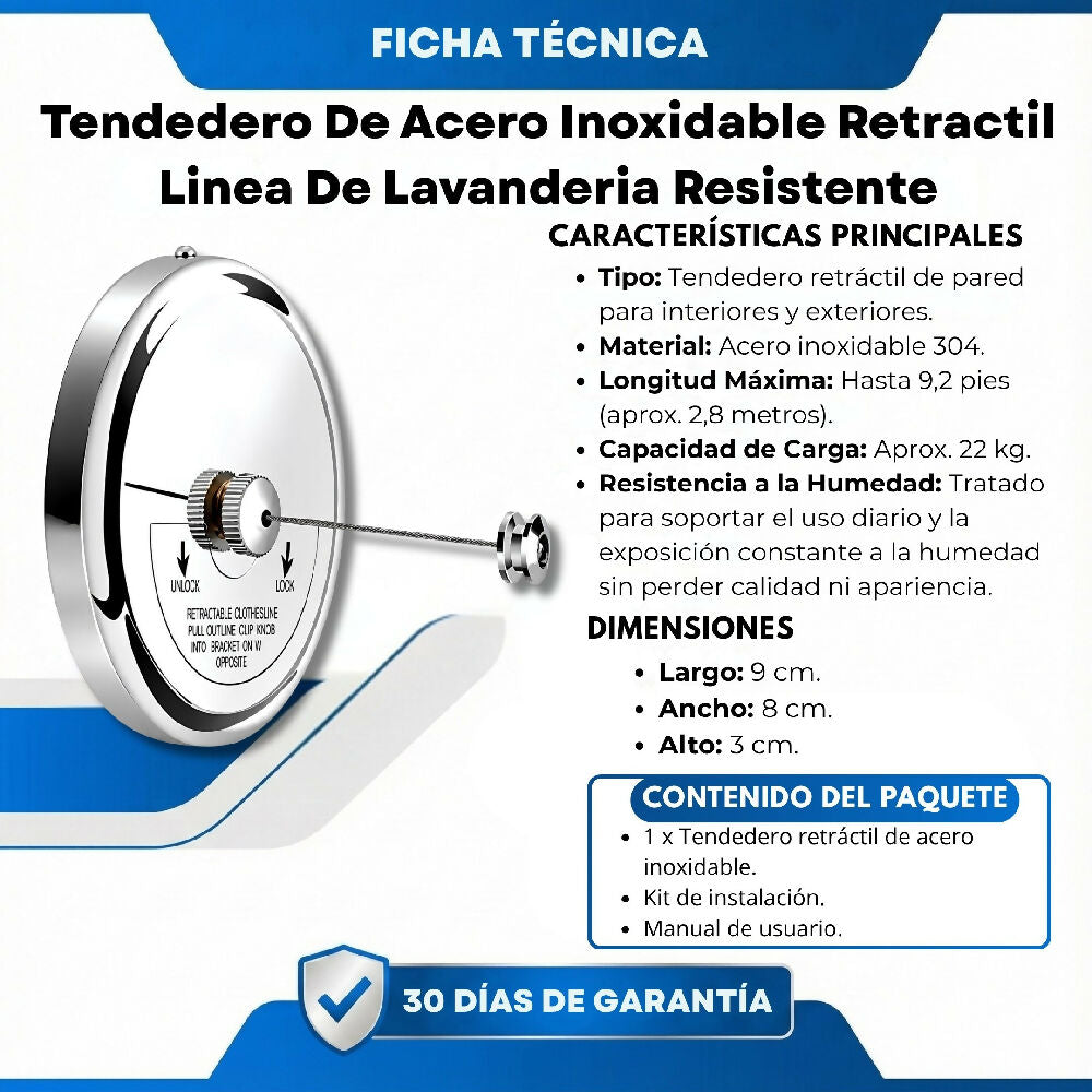 Tendedero De Acero Inoxidable Retractil Linea De Lavanderia Resistente Colgador